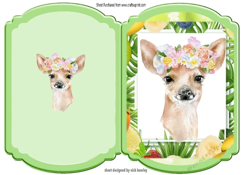 Pretty Deer with flowers bracket fold card