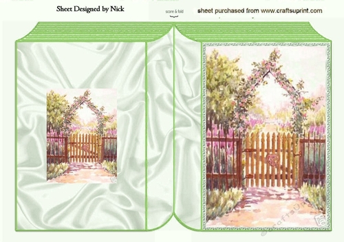 Pretty garden scene green folded book