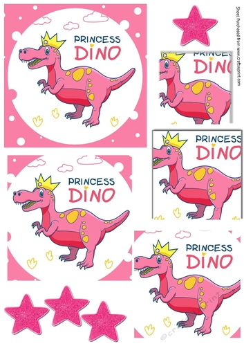 Pink  Princess Dino with pink stars, pyramids