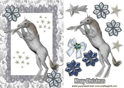 Silver/blues, Pretty Unicorn in Frame