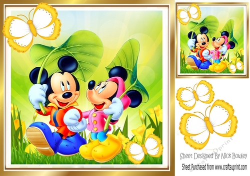 Lovely mickey and minnie with butterflies 8x8