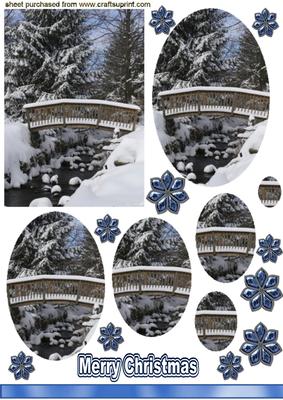 Bridge with Snow Woodland Scene Oval Pyramids