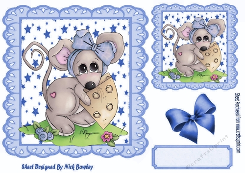 Cute mouse with cheese in star frame 7x7