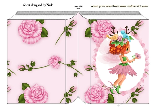 Pretty faerie with pink roses folded book