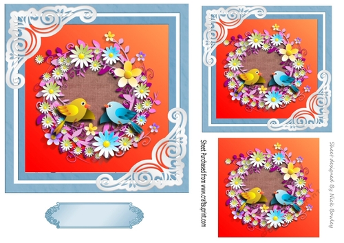 Pretty  birds with flowers 7x7 topper (blue)