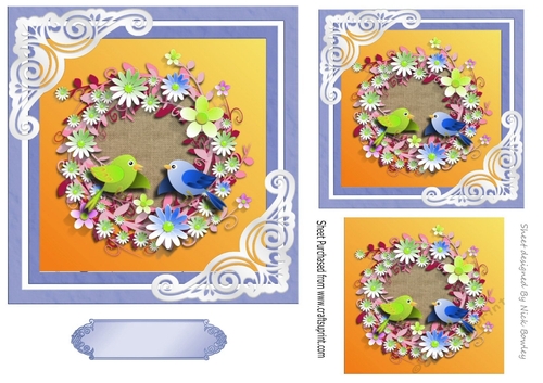 Pretty  birds with flowers 7x7 topper (gold)