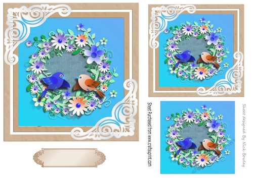 Pretty  birds with flowers 7x7 topper (beige)