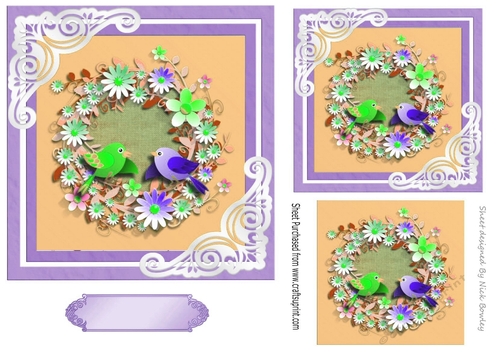 Pretty  birds with flowers 7x7 topper (purple)