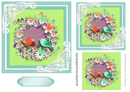 Pretty  birds with flowers 7x7 topper (turq)