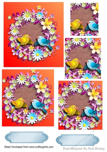 Pretty  birds with flowers pyramids (orange)