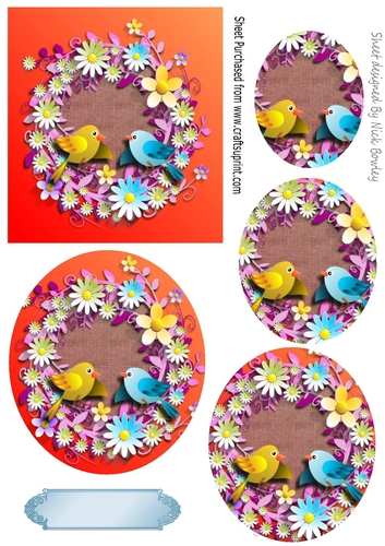 Pretty  birds with flowers oval pyramids (orange)
