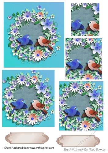 Pretty  birds with flowers pyramids (blue)