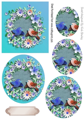 Pretty  birds with flowers oval pyramids (blue)