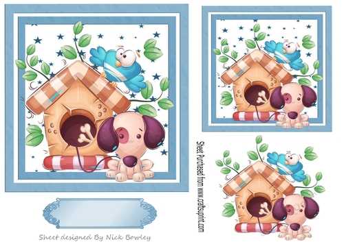 Cute puppy with blue bird and kennel 7x7 card front