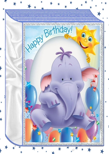 Cute ele with balloons folded book A4 card front