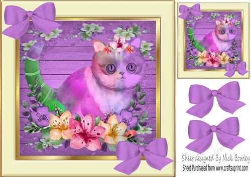Water colour with funky colours and purple bows 8x8