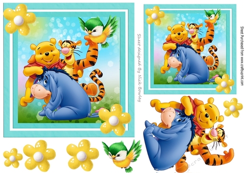 Pooh and friends with little bird 7x7