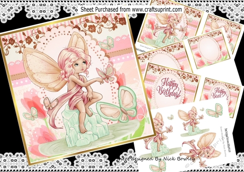 Pink faerie sitting with butterflies 7x7 mini kit