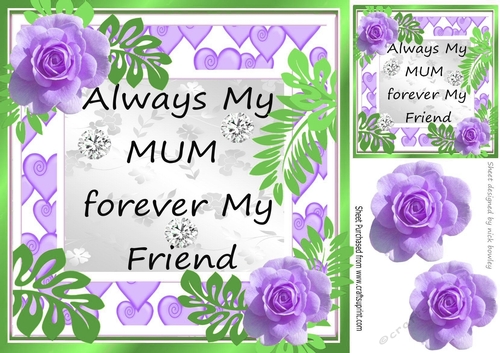 ALWAYS MY MUM FOREVER MY FRIEND  purple roses 8x8