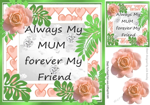 ALWAYS MY MUM FOREVER MY FRIEND peach roses 8x8