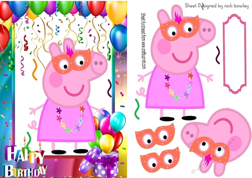 Peppa pigs birthday wih balloons A5