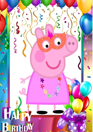 Peppa pigs birthday wih balloons A4