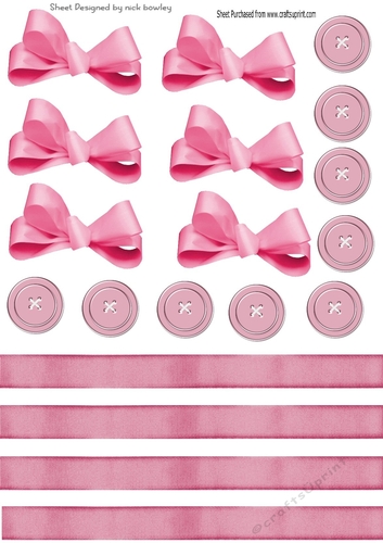 Pretty pink collection cut outs of bows/borders and buttons