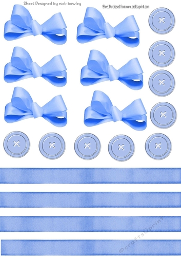 Pretty blue collection cut outs of bows/borders and buttons