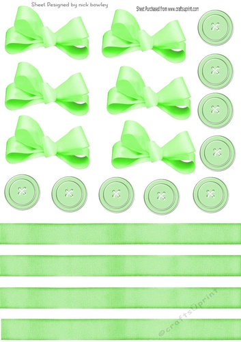 Pretty green collection cut outs of bows/borders and buttons
