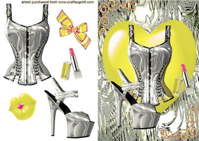 Gorgeous Silver Basque & Shoe in Fantasy Colours Yellow
