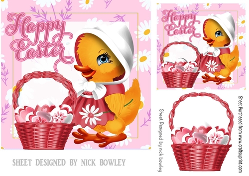 cute little easter duckling with basket of eggs 7x7 topper