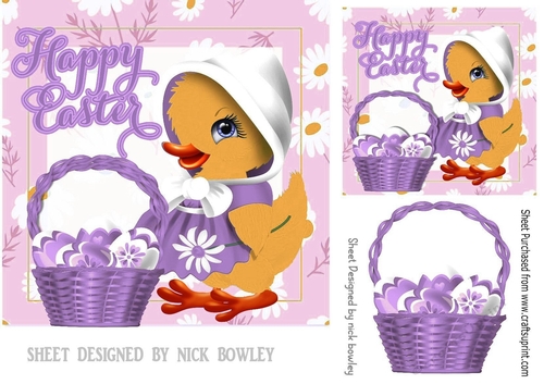 cute little easter duckling with purple basket of eggs 7x7 topper
