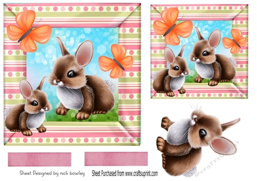 Cute little bunnies with butterflies 7x7 topper