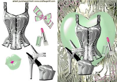 Gorgeous Silver Basque & Shoe in Fantasy Colours Peppermint