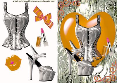 Gorgeous Silver Basque & Shoe in Fantasy Colours Orange