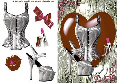 Gorgeous Silver Basque & Shoe in Fantasy Colours Brown