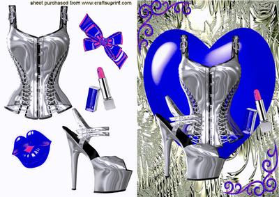 Gorgeous Silver Basque & Shoe in Fantasy Colours Electric