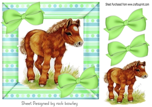 pretty foal with green bows in stripe/dot 8x8 frame