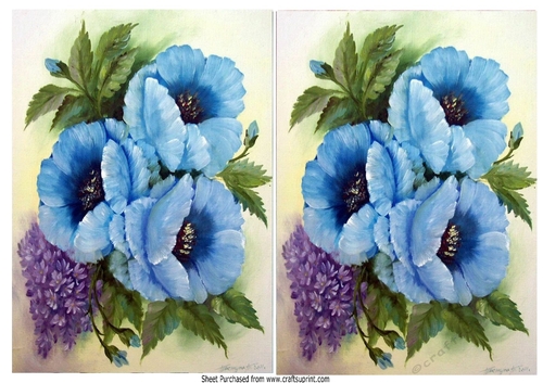 2 Pretty toppers of A5 blue flowers (two)