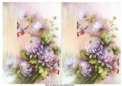 2 Pretty toppers of A5 lilac flowers with butterflies (two)