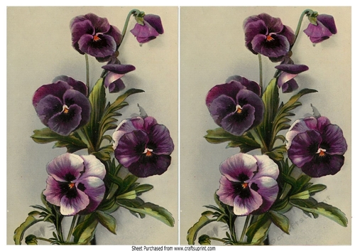 2 Pretty toppers of A5 lilac and purple pansies (two)