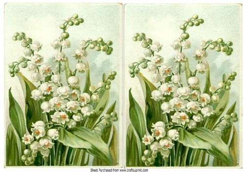 2 Pretty toppers of A5 lily of the valley flowers (two)