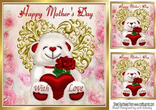 Lovely white bear heart and roses for MOTHERS DAY 8x8