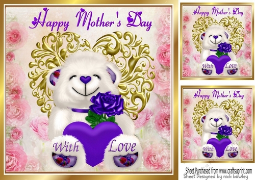 Lovely purple bear heart and roses for MOTHERS DAY 8x8