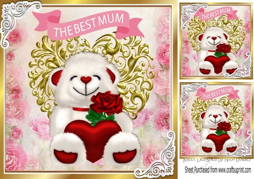 THE BEST MUM Cute white bear on a gold heart 8x8