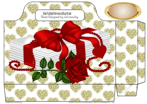 Pretty red rose and letters on a gold heart tote gift bag
