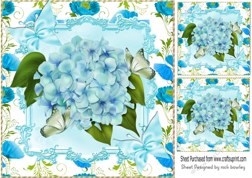 pretty blue shades of flowers and butterflies 8x8