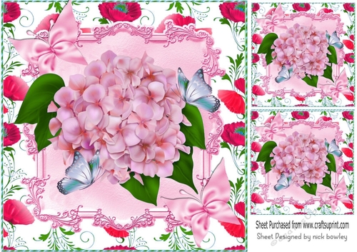 pretty pink shades of flowers and butterflies 8x8