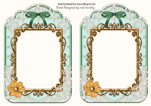 2 pretty ornate lace and bow card fronts A5 (green)