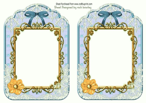 2 pretty ornate lace and bow card fronts A5 (blue)